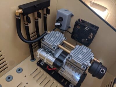 Pond Aerator Cabinet, Compressor, and Manifold.